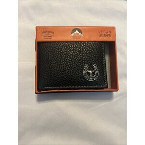 Western Mens Bifold Wallet Black Genuine Leather Longhorn Horeshoe Concho Cowboy